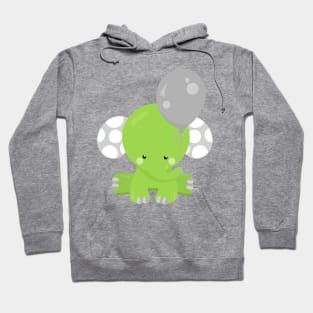 Elephant With Balloon, Green Elephant, Cute Animal Hoodie